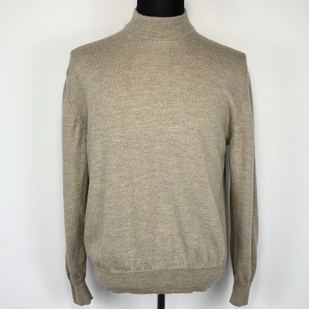 Murano Sweater Men's M Beige Khaki Knit Merino Wool Pullover Mock Neck Preppy